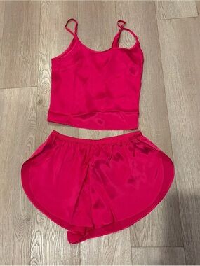 100% Silk Hot Pink Women's Cami & Shorts Sleep Set